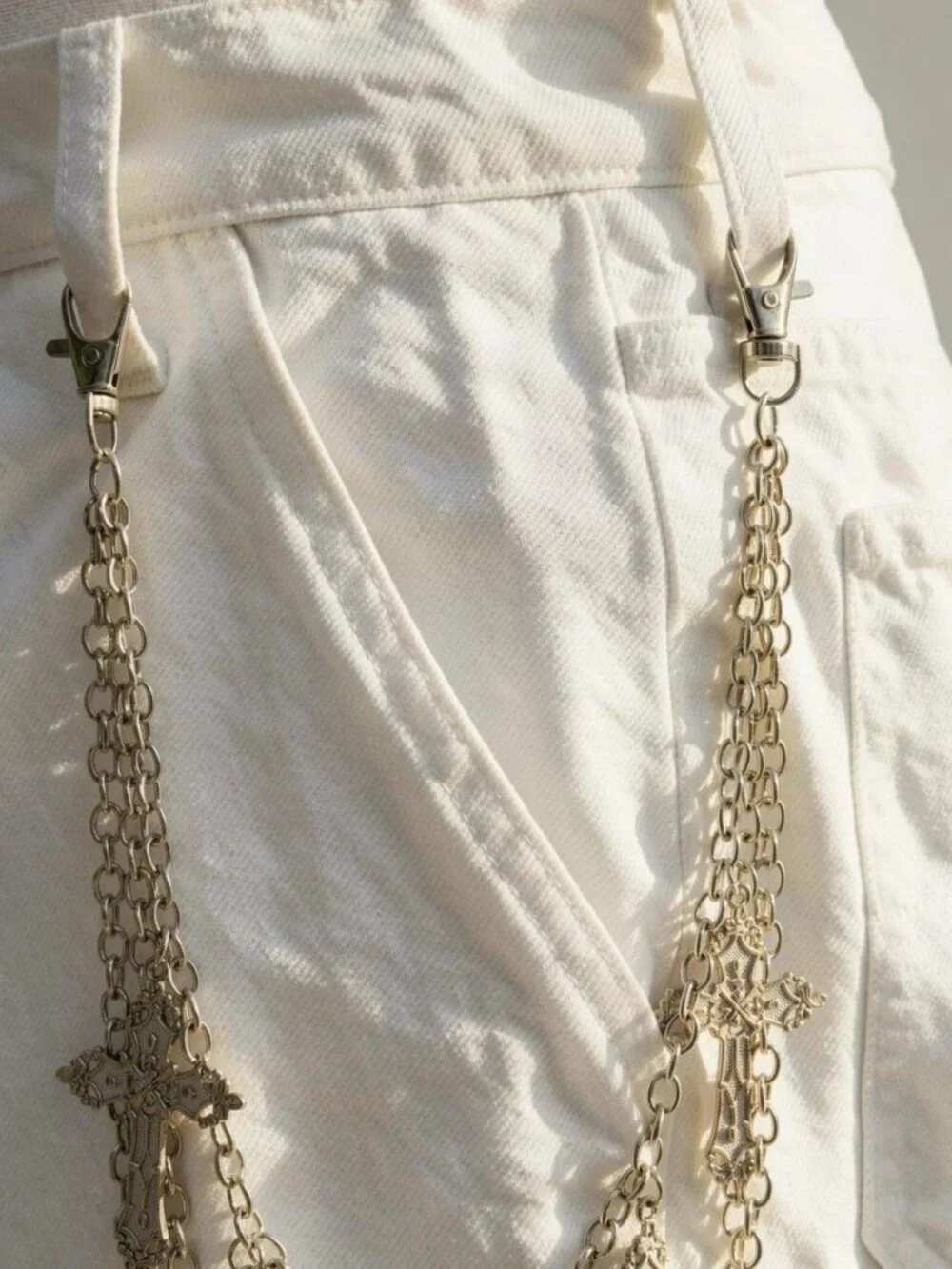 Y2k 2000s style Silver Cross Chain Belt